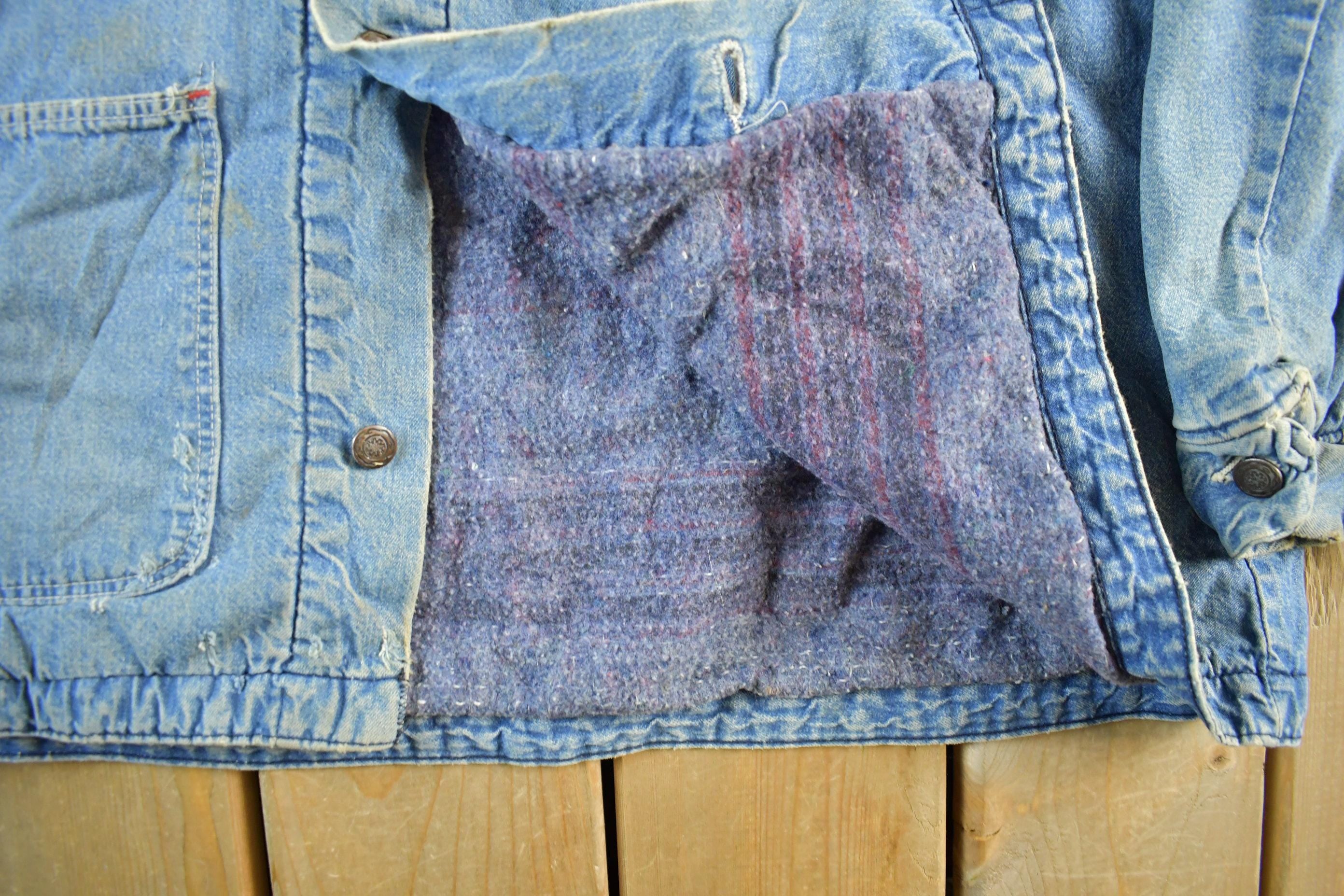 Vintage 1980s Big Mac Blanket Lined Denim Chore Coat Men's Large