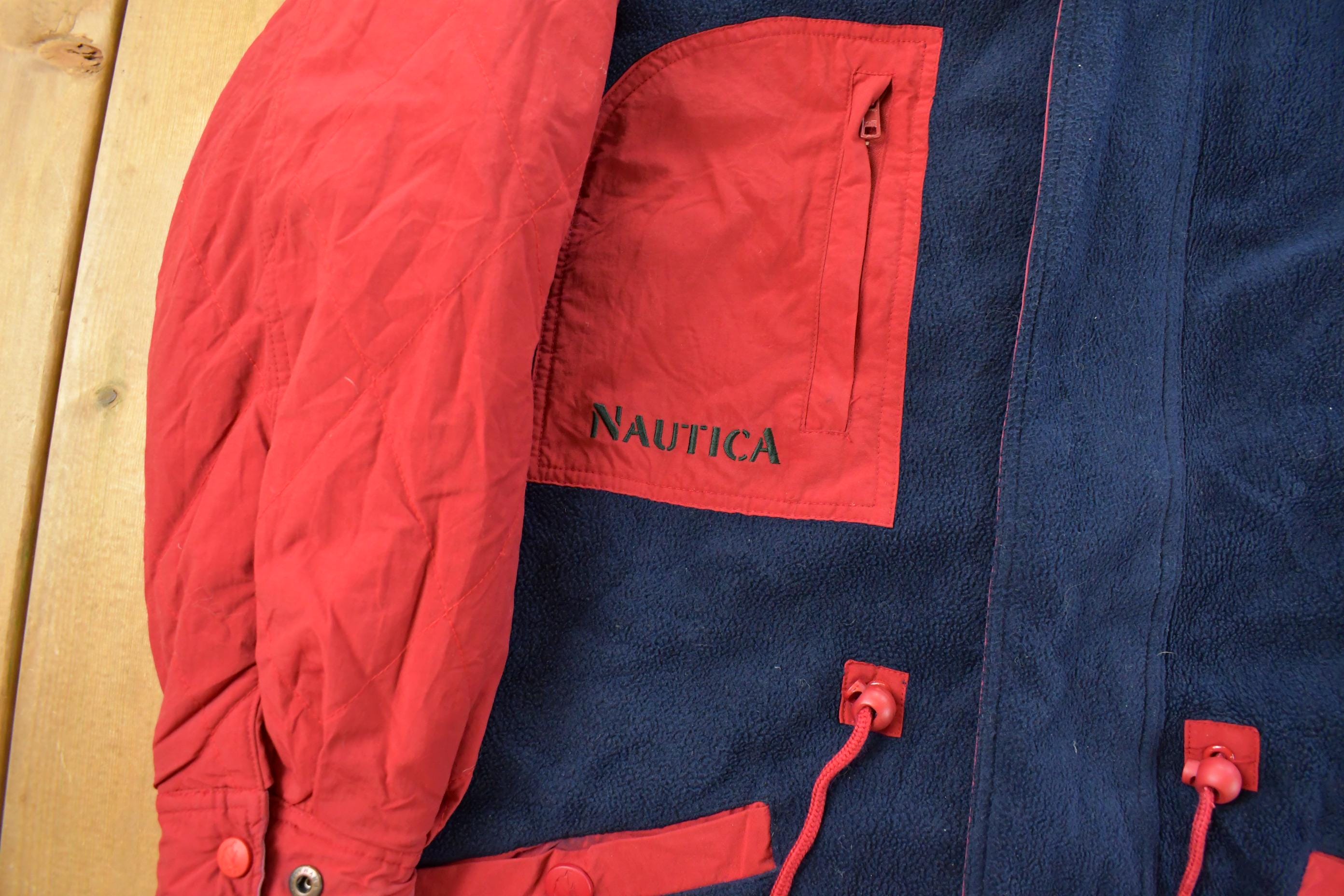 Vintage 1990s Nautica Navigation Reversible Fleece Jacket Men's Medium/ Embroidered Logo / Athletic Winter Sailing / Streetwear