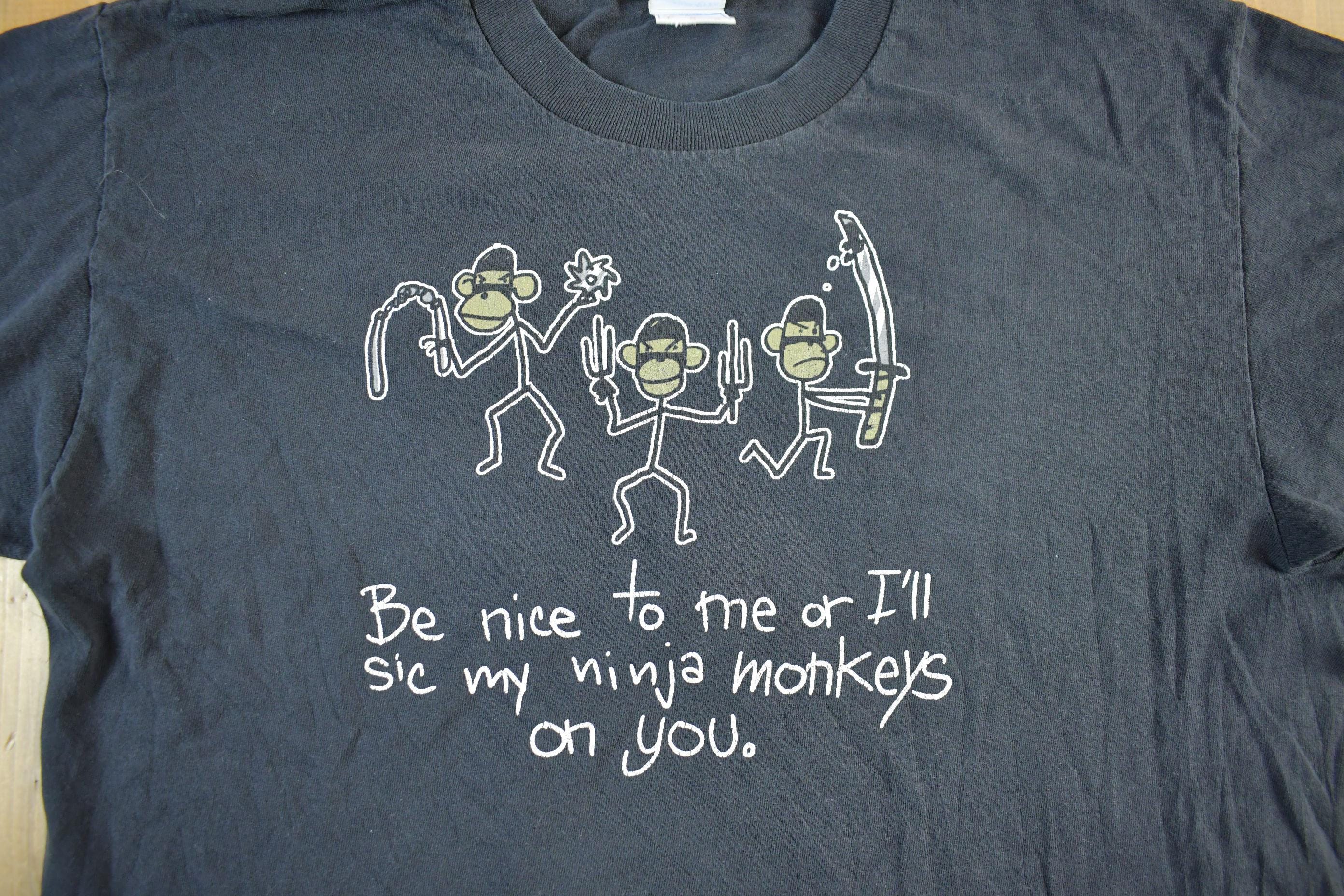 Vintage 1990s Ninja Monkeys Funny T-Shirt Men's Large