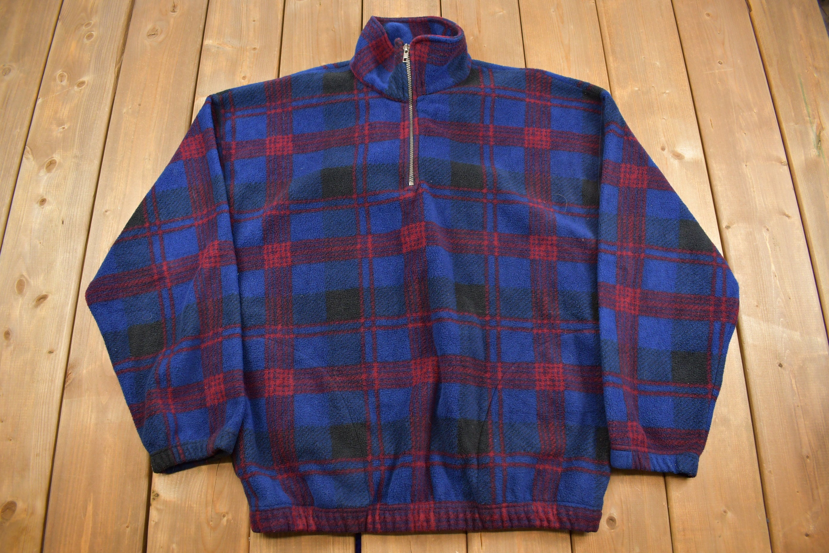Vintage 1990s Munsingwear Plaid Fleece Quarter Zip Sweater