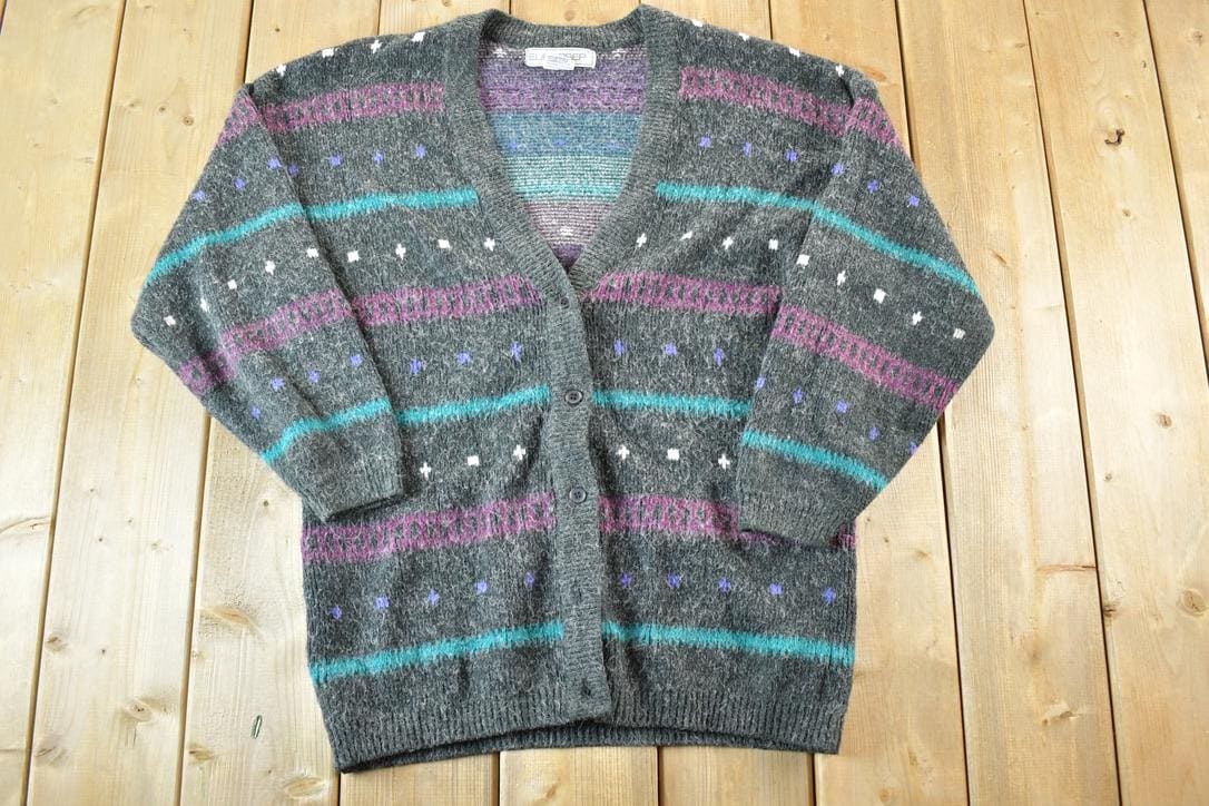 Vintage 1990s Euro Prep Knit Abstract Pattern Crewneck Sweater Mens L /