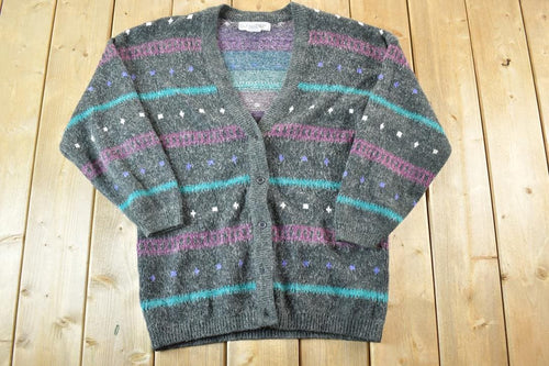 Vintage 1990s Euro Prep Knit Abstract Pattern Crewneck Sweater Mens L / 90s Crewneck / Preppy Knits / Wool Blend / Cotton Blend