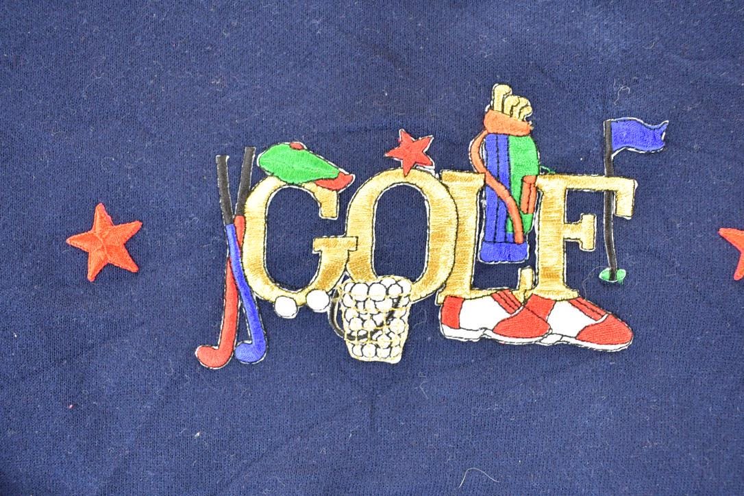 Vintage 1990s Embroidered Golf Vacation FAB Crewneck Sweatshirt Men's M  Made In USA  90s Cartoon Destination Sweater