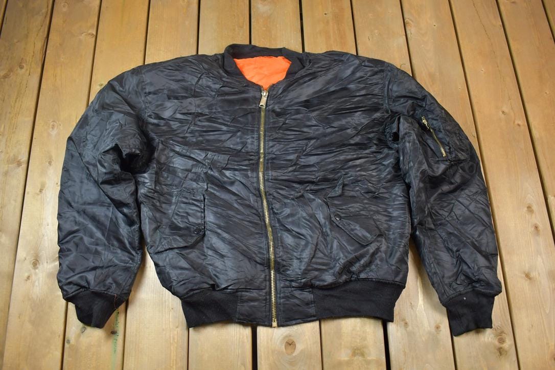 Vintage 1990's Military Reversible Bomber Zip Up Army Jacket