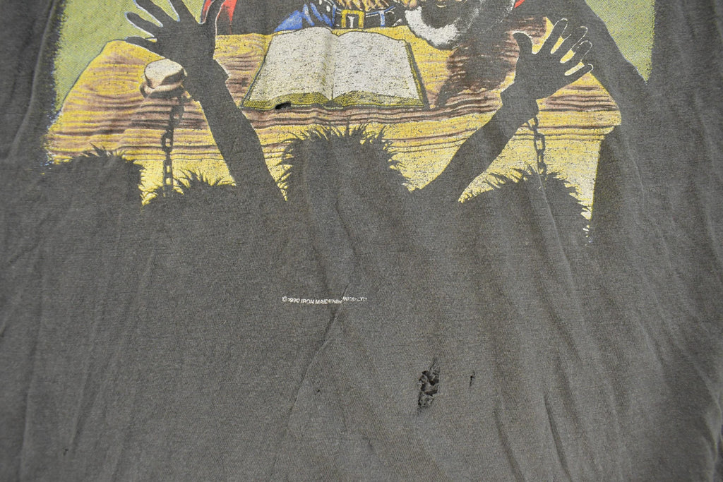 Vintage 1990 Iron Maiden Deaf Sentence Thrashed Band T-Shirt Men's Large