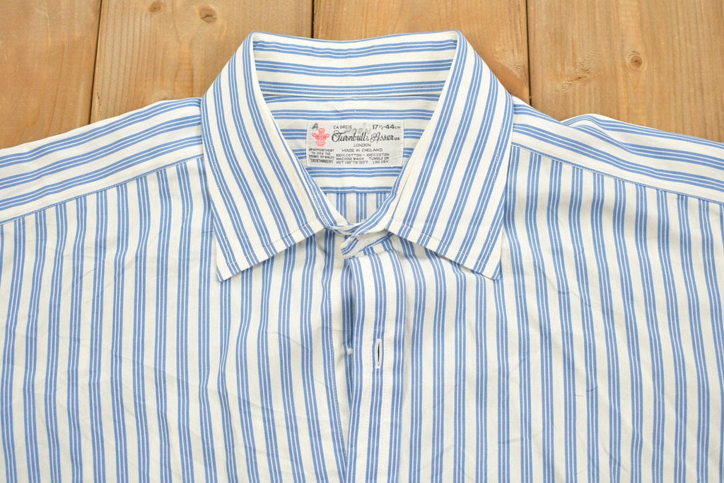 Vintage 1990s Turnbull London Striped Blue Button Up Shirt