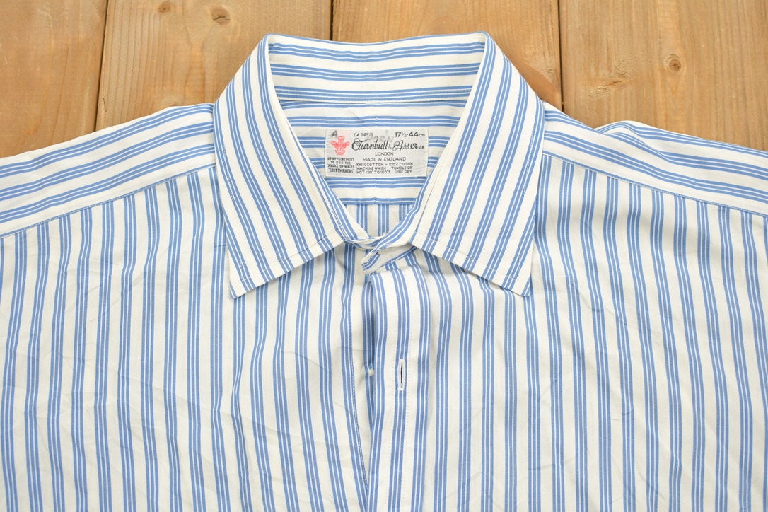 Vintage 1990s Turnbull London Striped Blue Button Up Shirt
