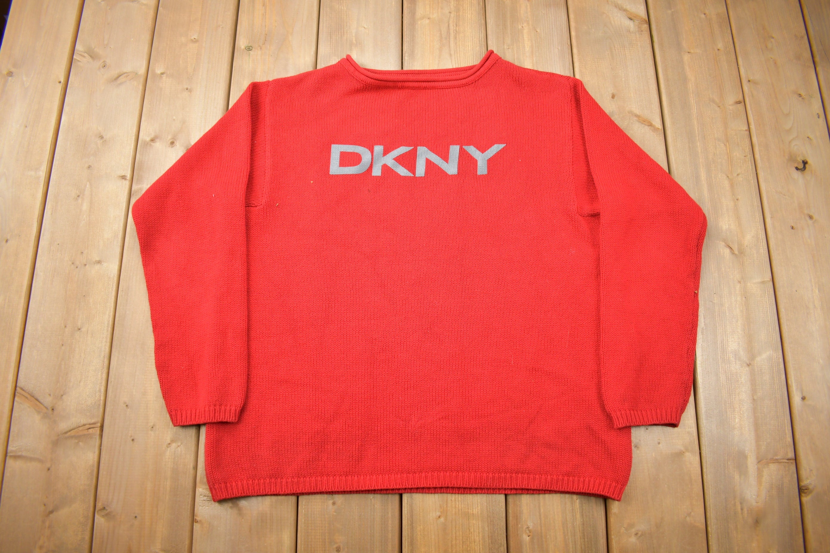 Vintage 1990s DKNY Knit Sweatshirt  90s Crewneck  Size Medium  The Official Uniform Of New York  Streetwear  Vintage DKNY
