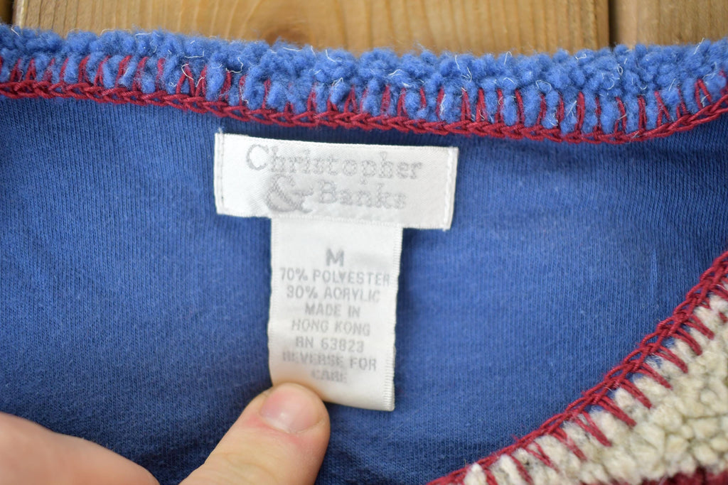 Vintage 1990s Christopher And Banks Fleece Button Up American Flag All Over Print Sweater