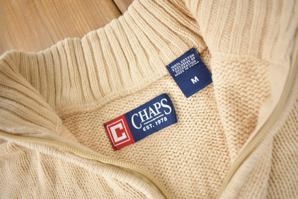 Vintage Y2K Chaps Embroidered Logo Quarter Zip Knit Sweater Size M