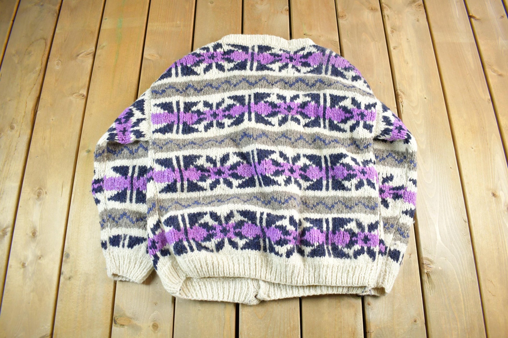 Vintage 1980s Vintage Nuevo Americana Handknit Wool Cardigan Sweater Men's Large / Vintage 80s Knit Cardigan / Heavyweight / Made In Ecuador