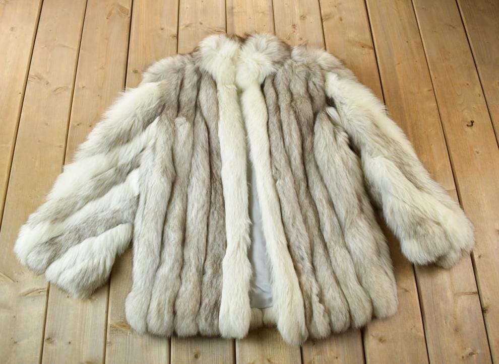 Vintage 1970s Shadow Blue Frost Fox Fur Coat Paul Magdon 42 Inch Bust