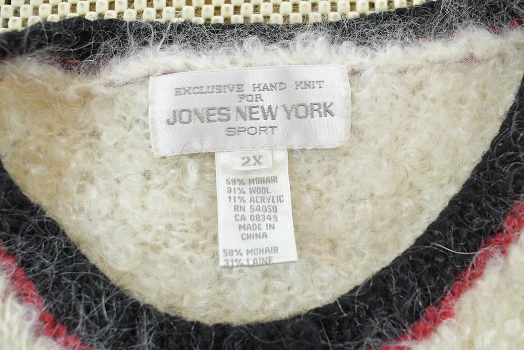 Vintage 1990s Hand Knit Jones New York Mohair Wool Blend Knit Cardigan Sweater Women's 2X