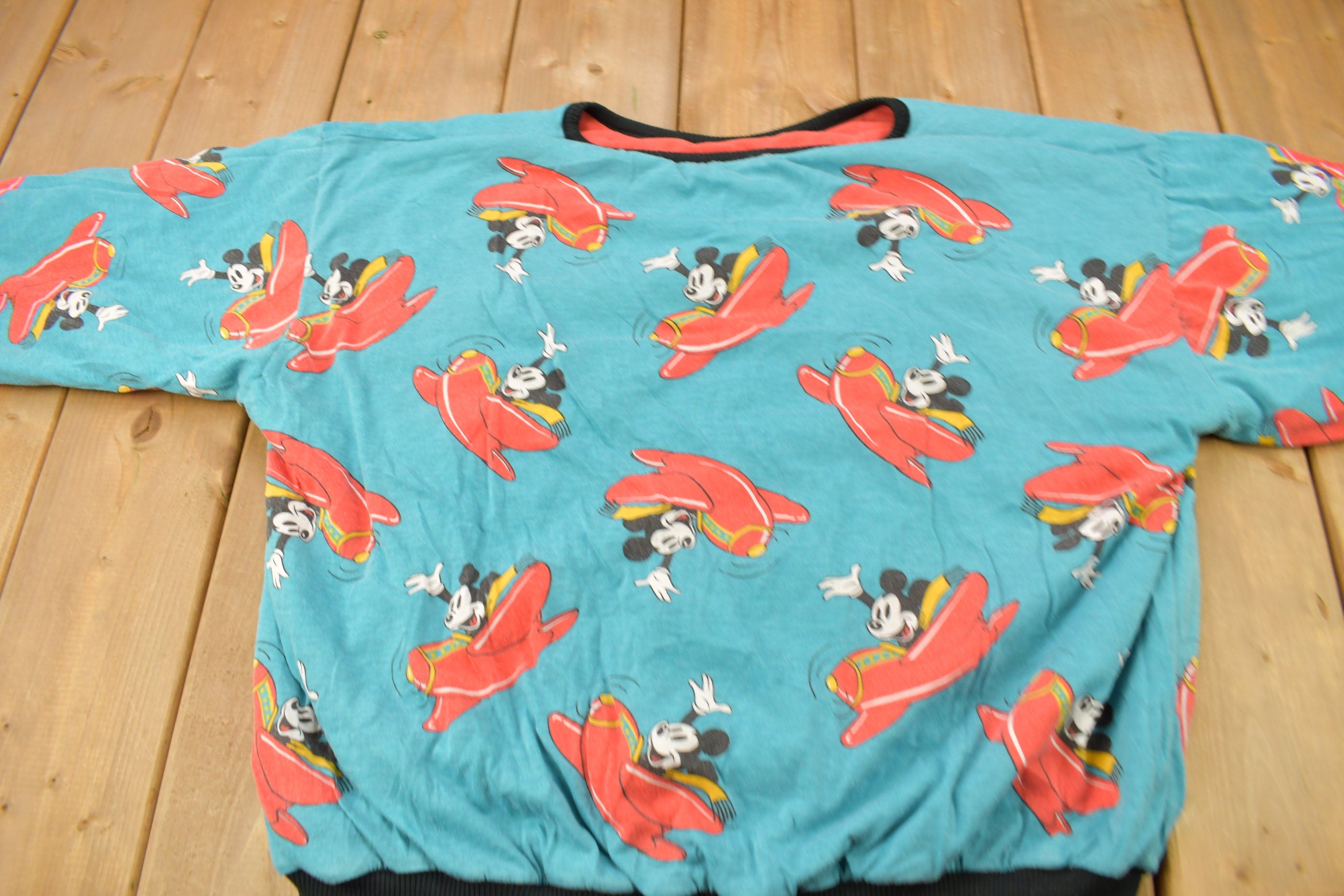 Vintage 1980s Mickey Mouse Reversible All Over Print Disney Crewneck