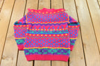 Vintage 1990s Mount Snow Abstract Knit Crewneck Sweater Youth L / Fringe Tassels Knitted Sweatshirt / Made in USA