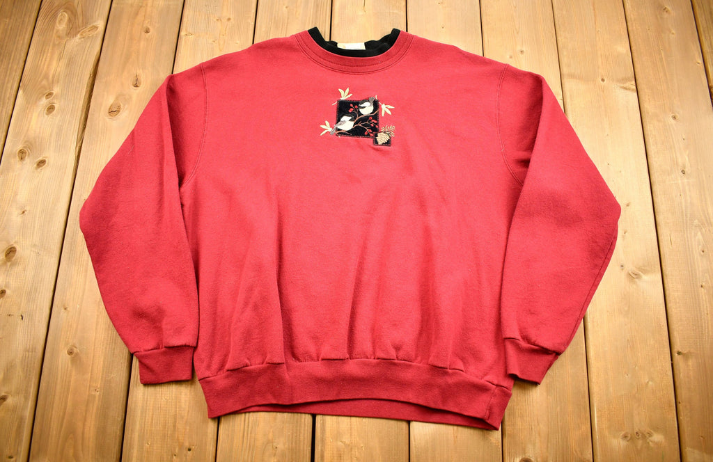 Vintage 1990s Embroidered Bird Mock Neck Sweater