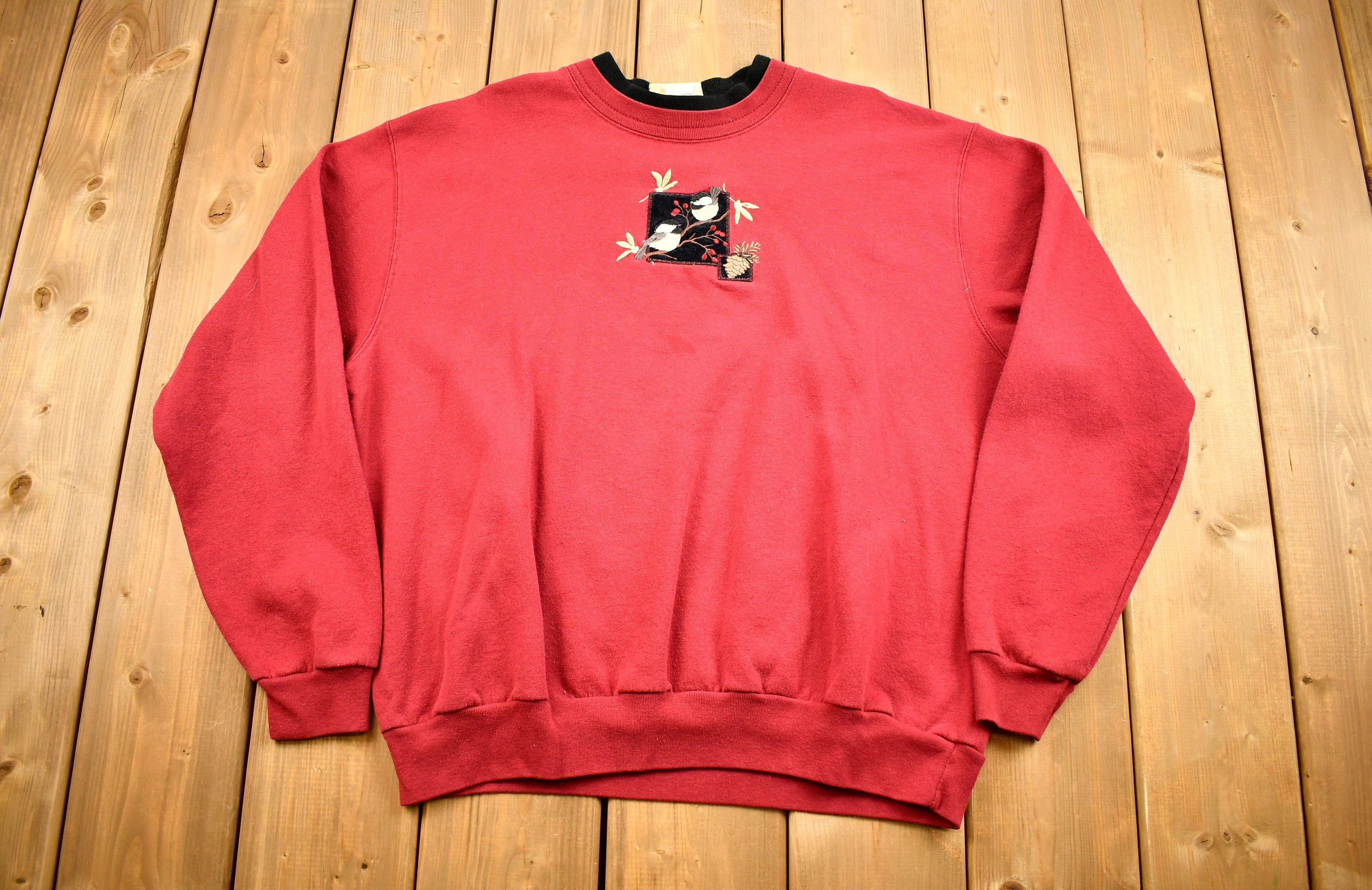 Vintage 1990s Embroidered Bird Mock Neck Sweater