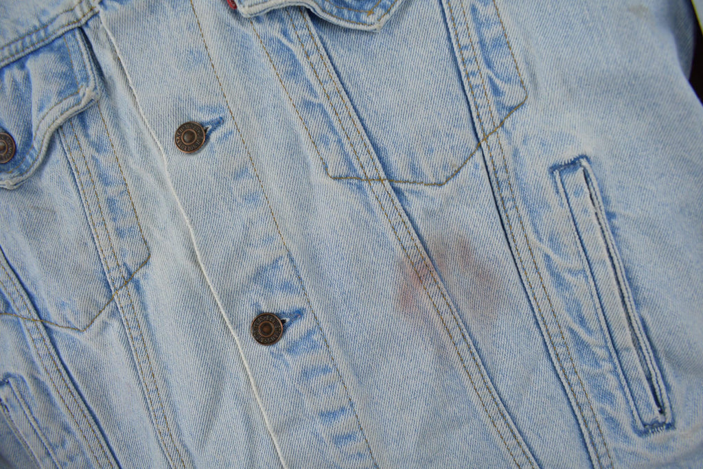 Vintage 1990s Distressed Jean Jacket Size 40  Fall Jacket  90s Denim  Light Wash