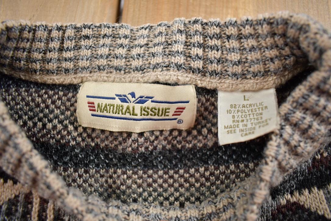 Vintage 1990s Natural Issue Abstract Pattern Knit Crewneck Sweater
