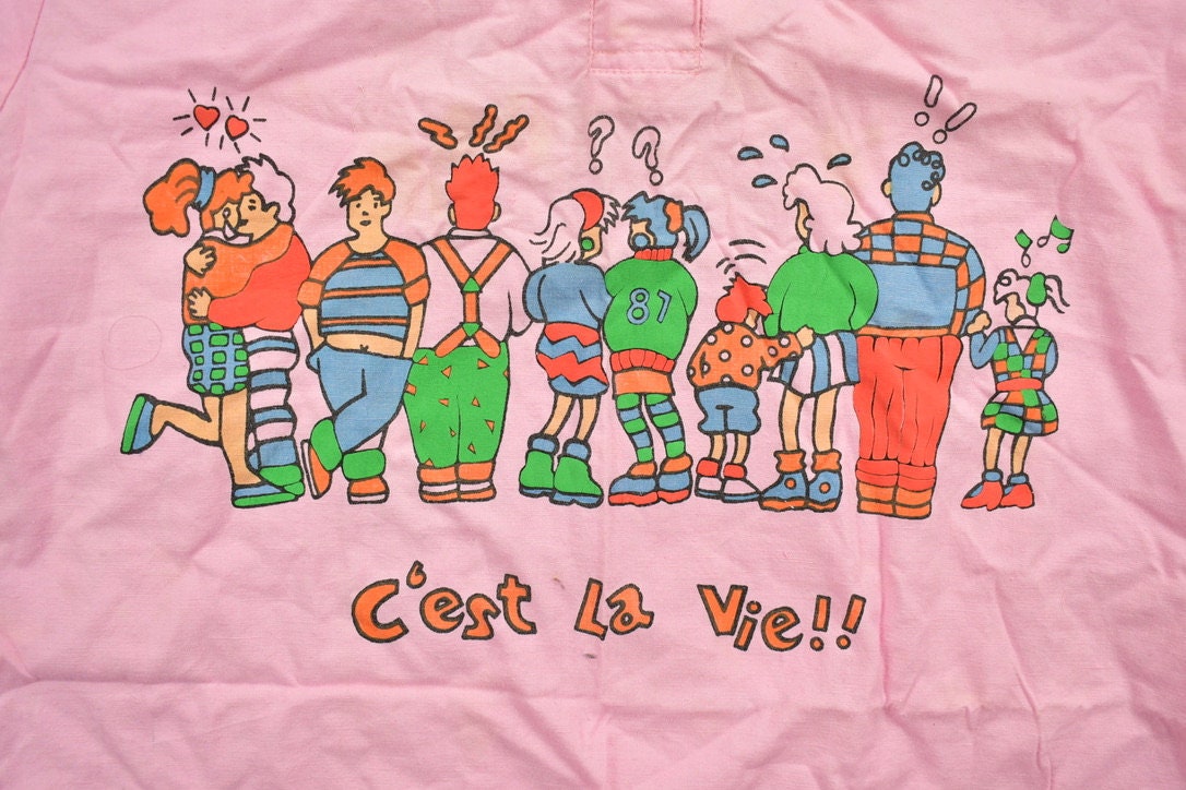 Vintage 1987 Pink "Cest La Vie!" Woman's Graphic Collared Shirt