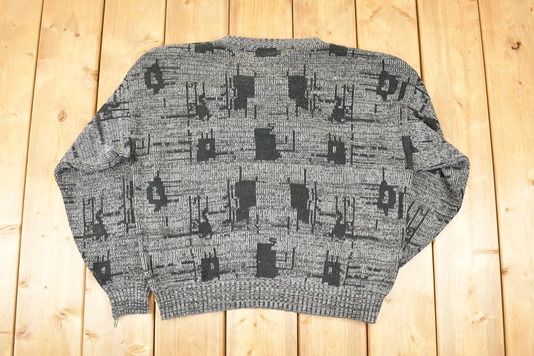 Vintage 1990s Chauvin Abstract Knit Crewneck Sweater Men's L