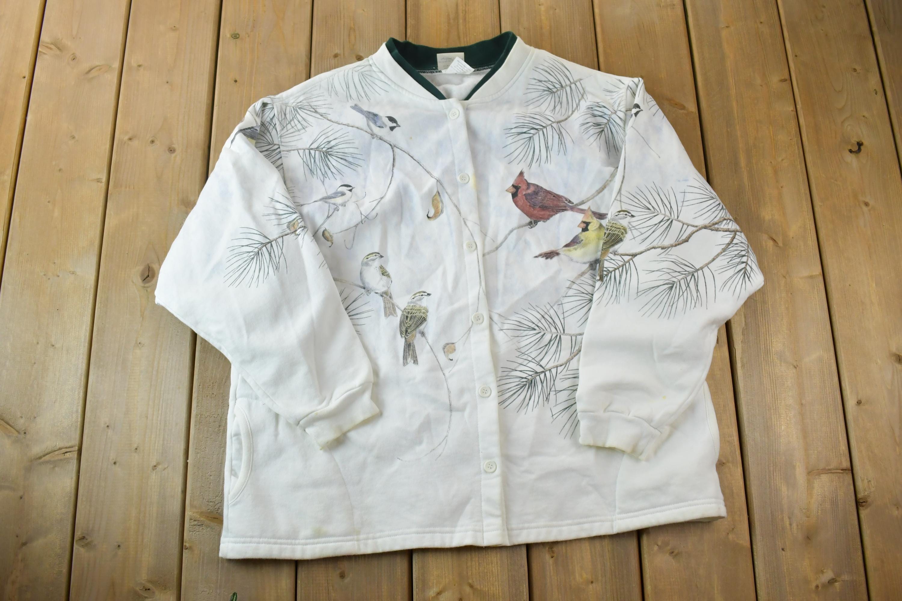 Vintage 1990s Crazy Bird Button Up Double Collar Crewneck