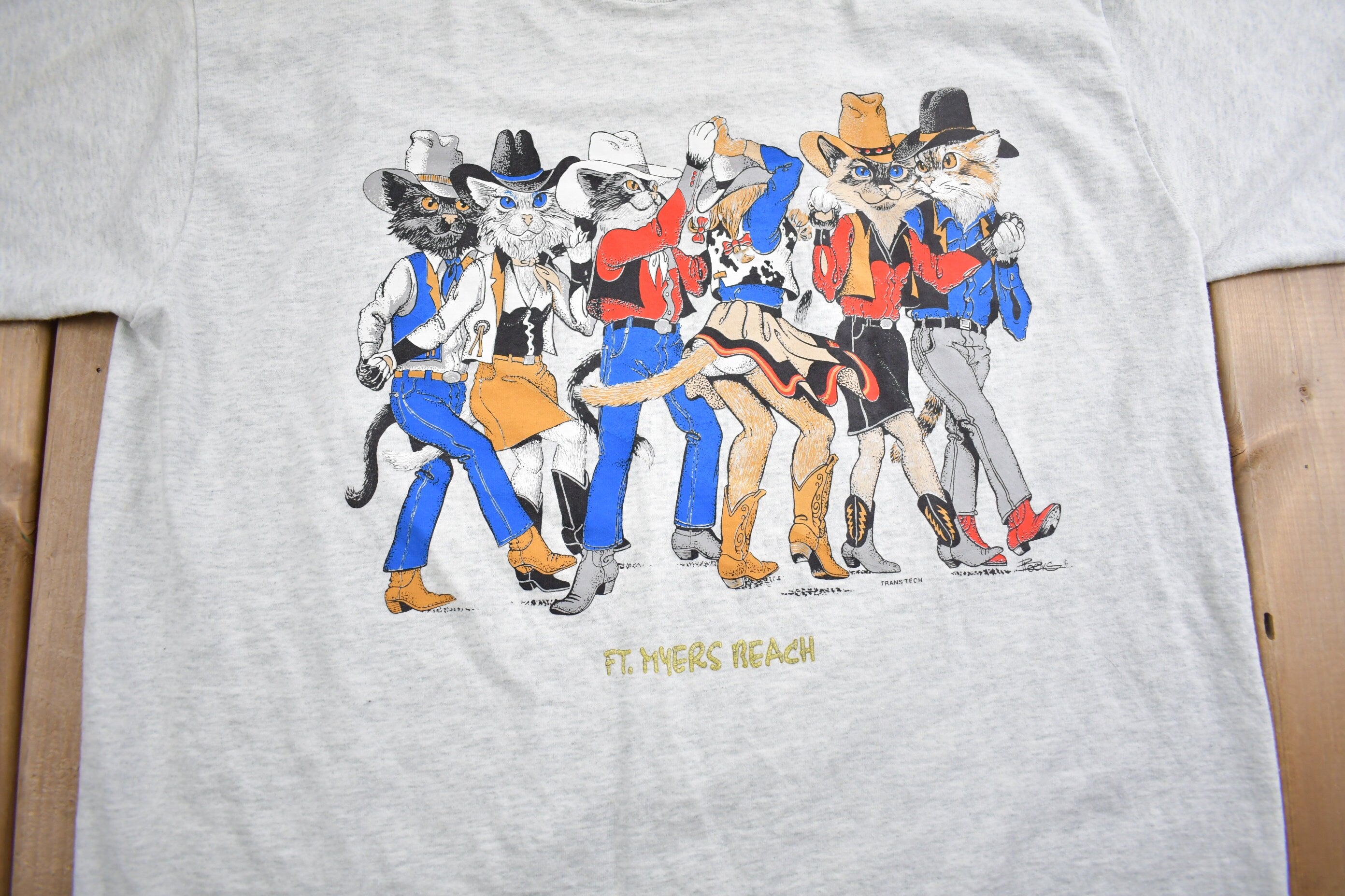 Vintage 1990s Ft Myers Beach Cat Graphic Souvenir T Shirt