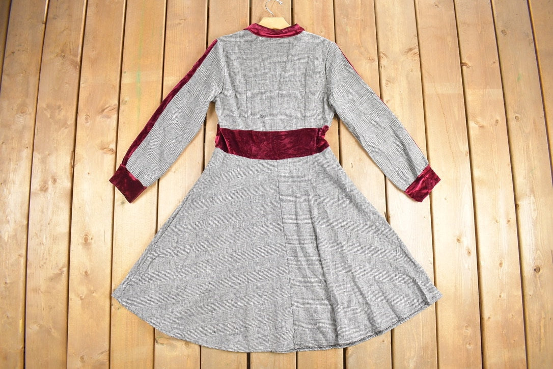 Vintage 1980s Houndstooth Plaid Shirt Dress