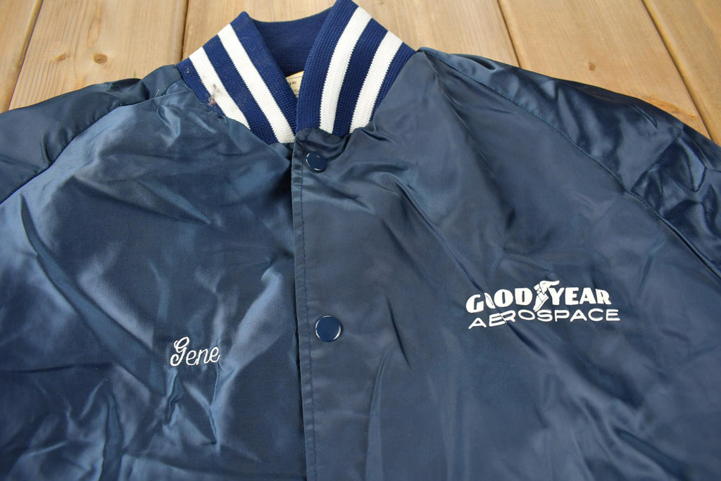 Vintage 1990s Goodyear Aero Space Snap Button Satin Jacket Made In USA
