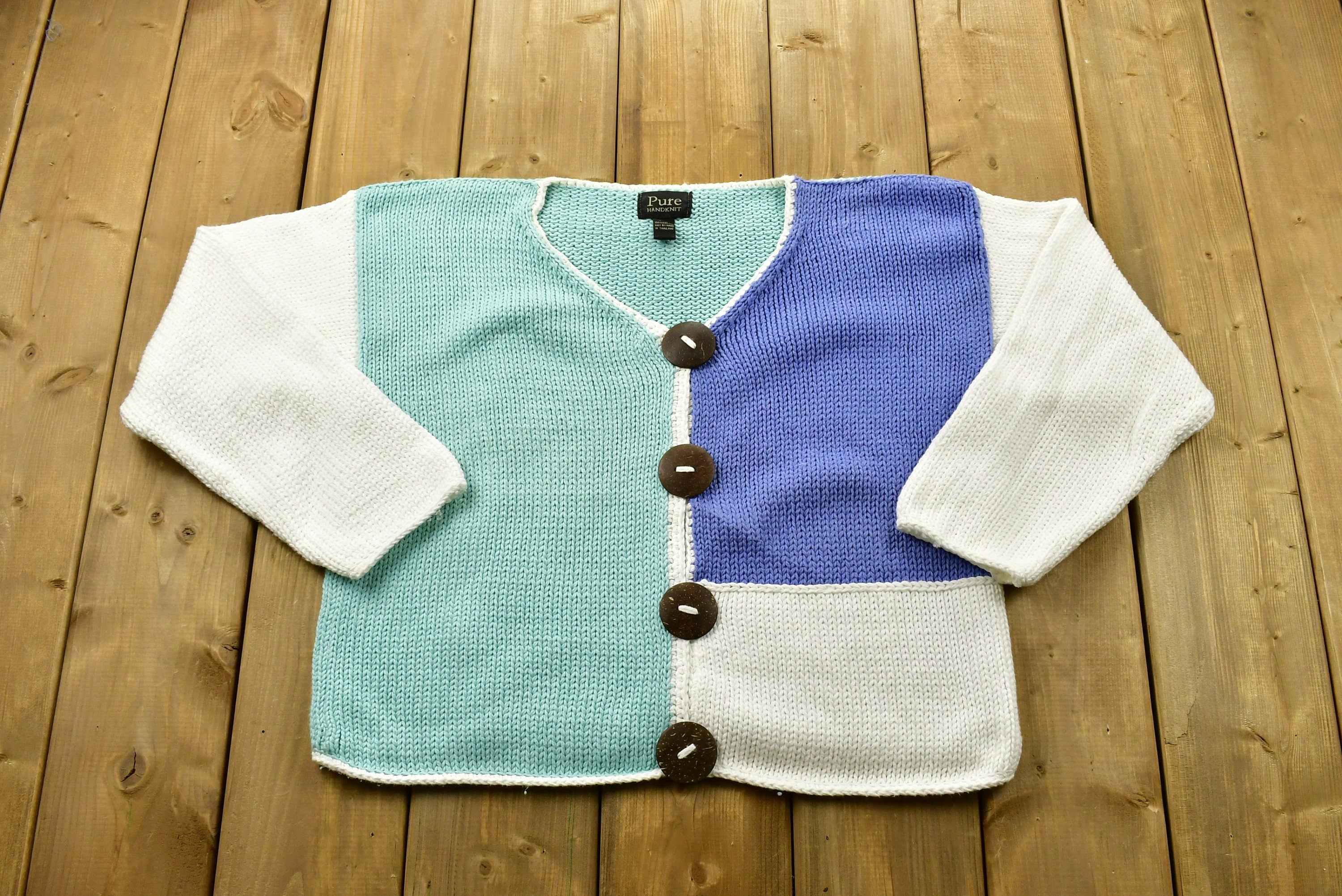Vintage 90's Pure Hand Knitted Color Block Sweater