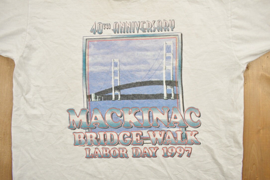 Vintage 1997 Mackinac Bridge Walk Labor Day Souvenir T Shirt