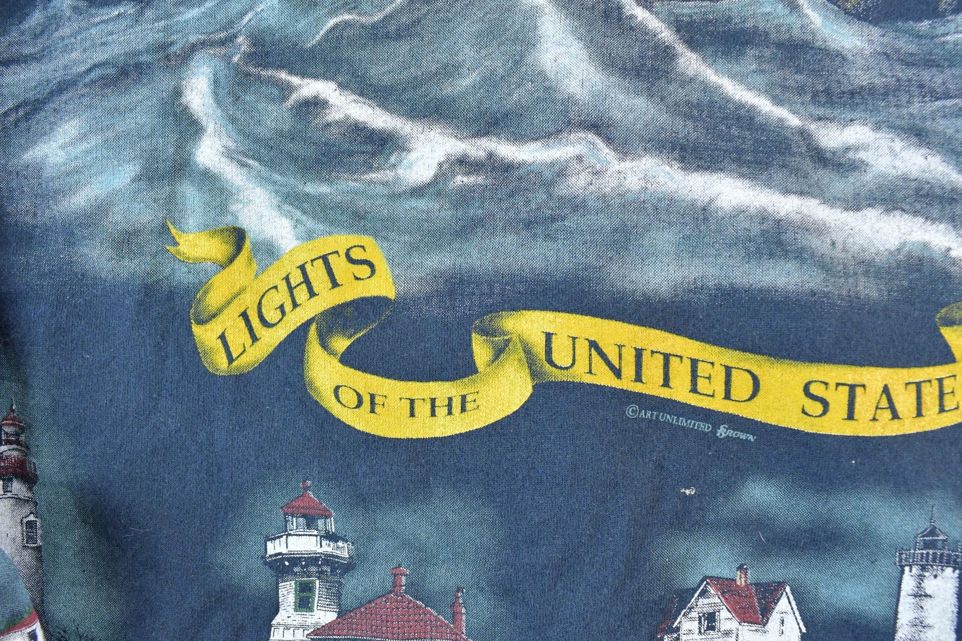 Vintage 1990s Art Unlimited AOP Lighthouses Crewneck Sweatshirt Made In USA Mens L