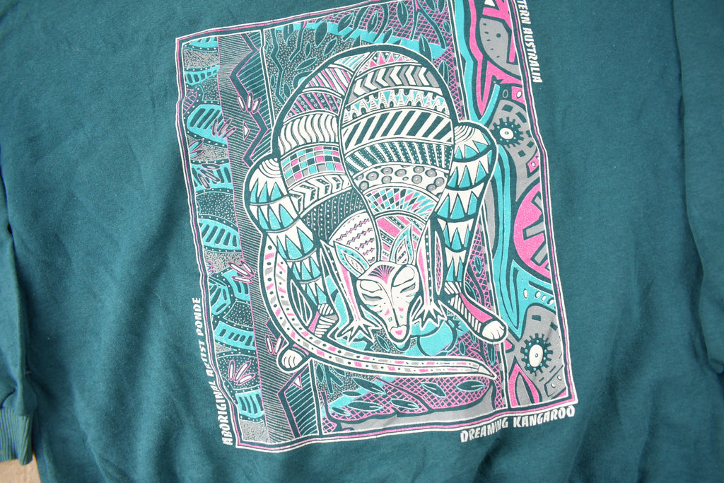 Vintage 1990s Dreaming Kangaroo Australian Aboriginal Artwork Souvenir Sweatshirt