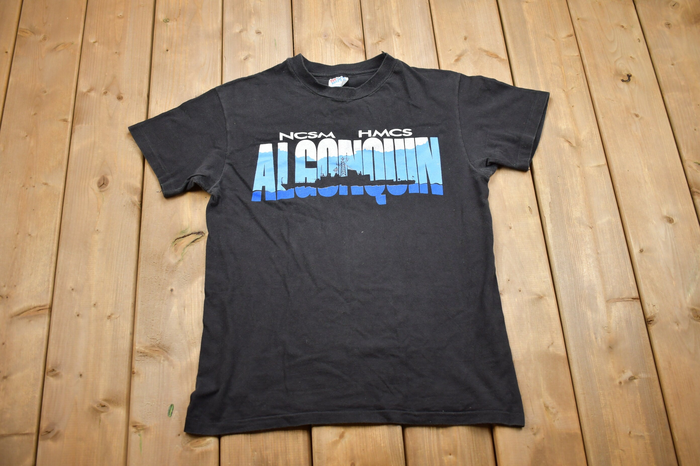 Vintage 1990s HMCS Algonquin Graphic T-Shirt  NCSM  Canadian Military  Single Stitch  90s Graphic Tee  Naval  Army  Naval Ship