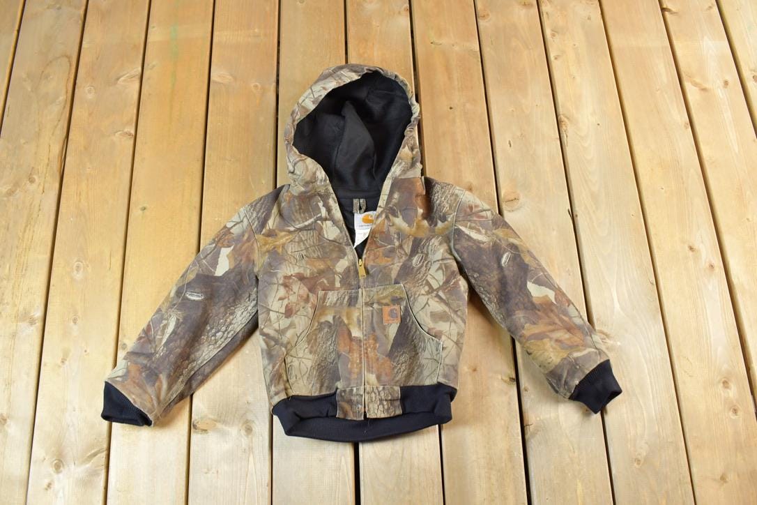 Vintage 1990s Youth Carhartt Realtree Camo Perfectly Distressed Collared Work Jacket Made In USA