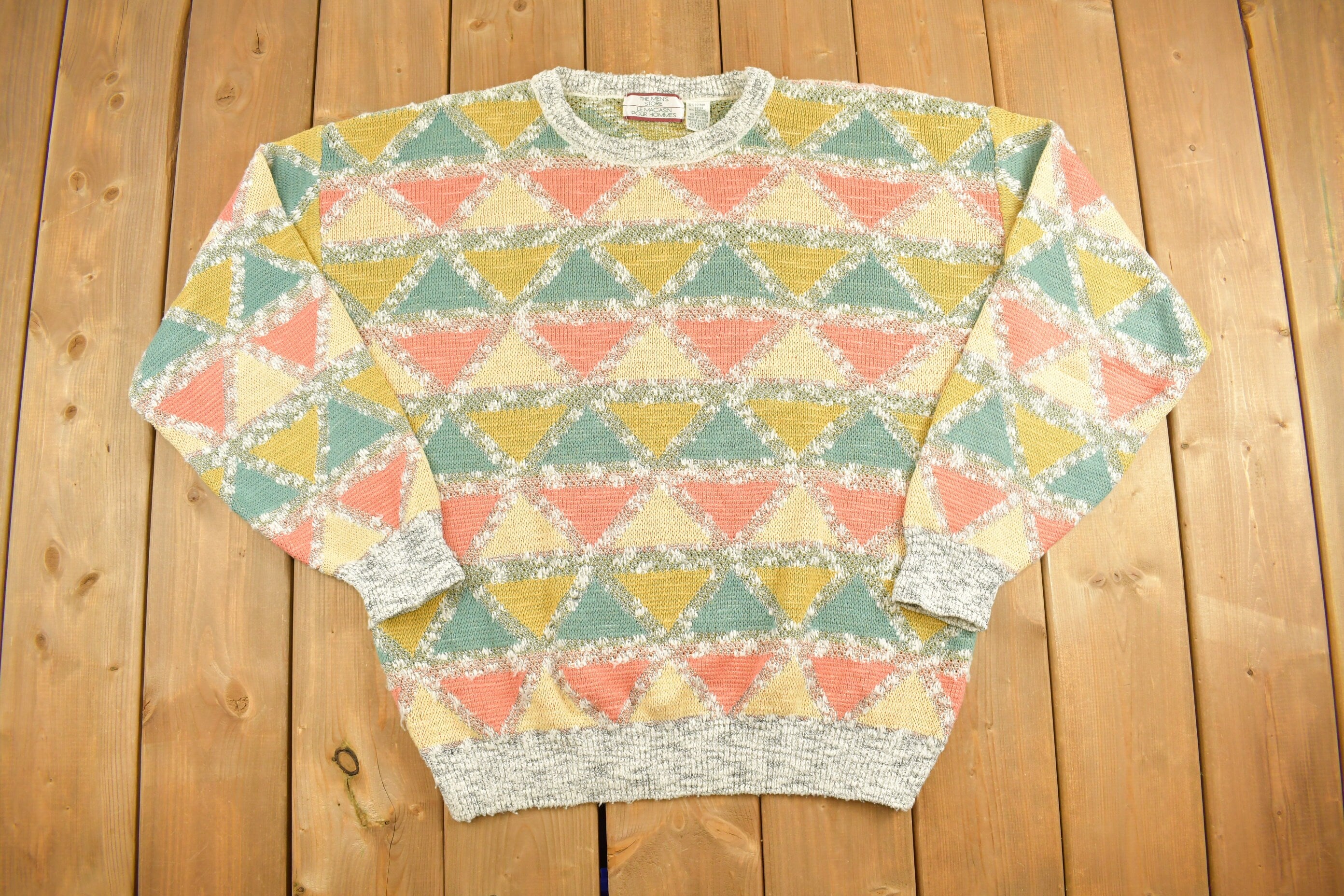 Vintage 1990s The Men's Store Abstract Knitted Sweater 90s Crewneck