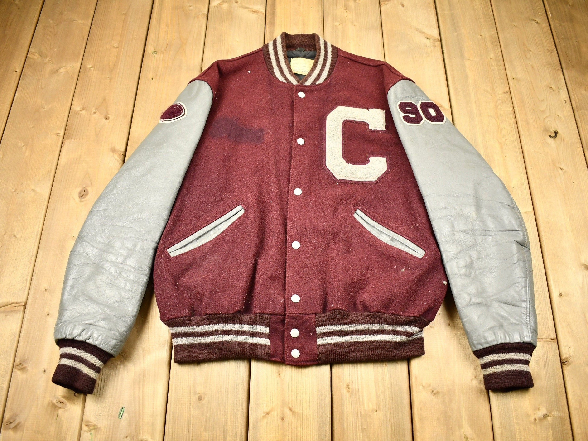 Vintage 1990 Panthers Wool Letterman Varsity Jacket