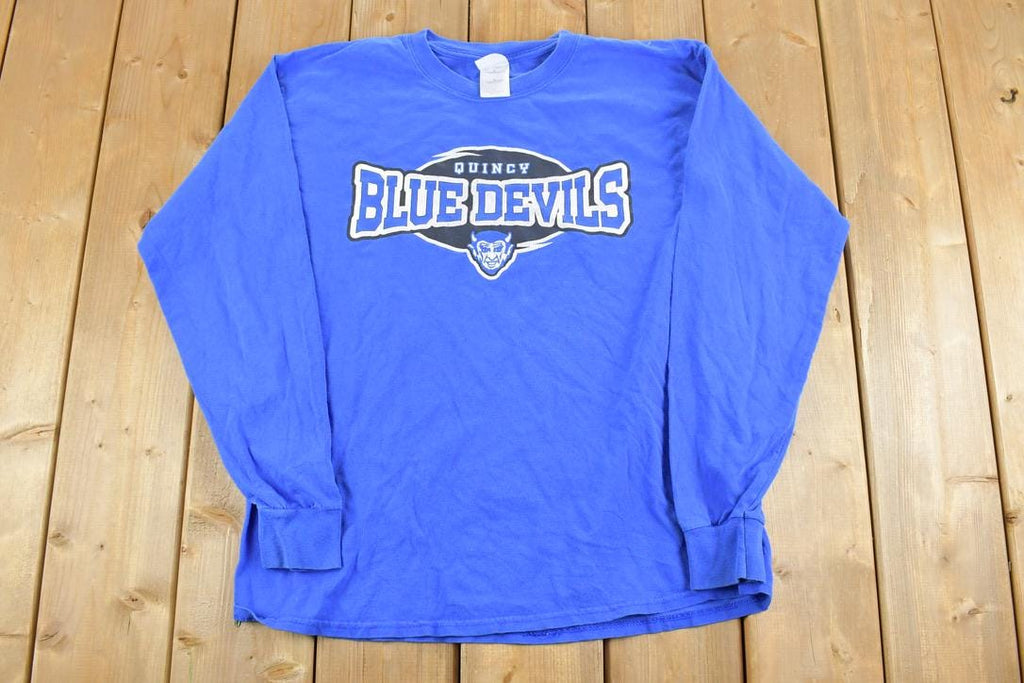 Vintage 1990s Quincy Blue Devils University Collegiate Long Sleeve T-Shirt
