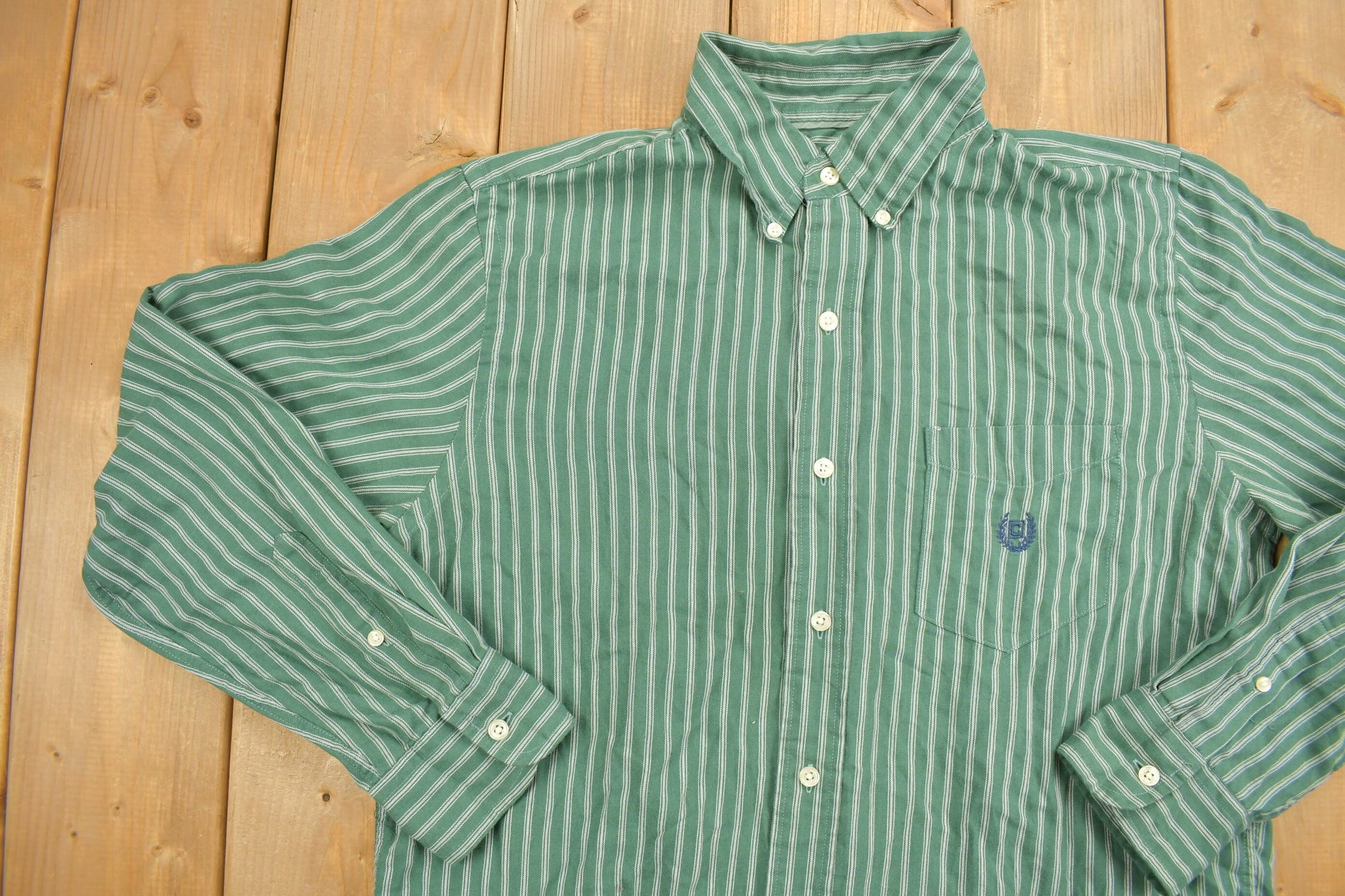 Vintage 1990s Ralph Lauren Chaps Embroidered Striped Button Up Shirt
