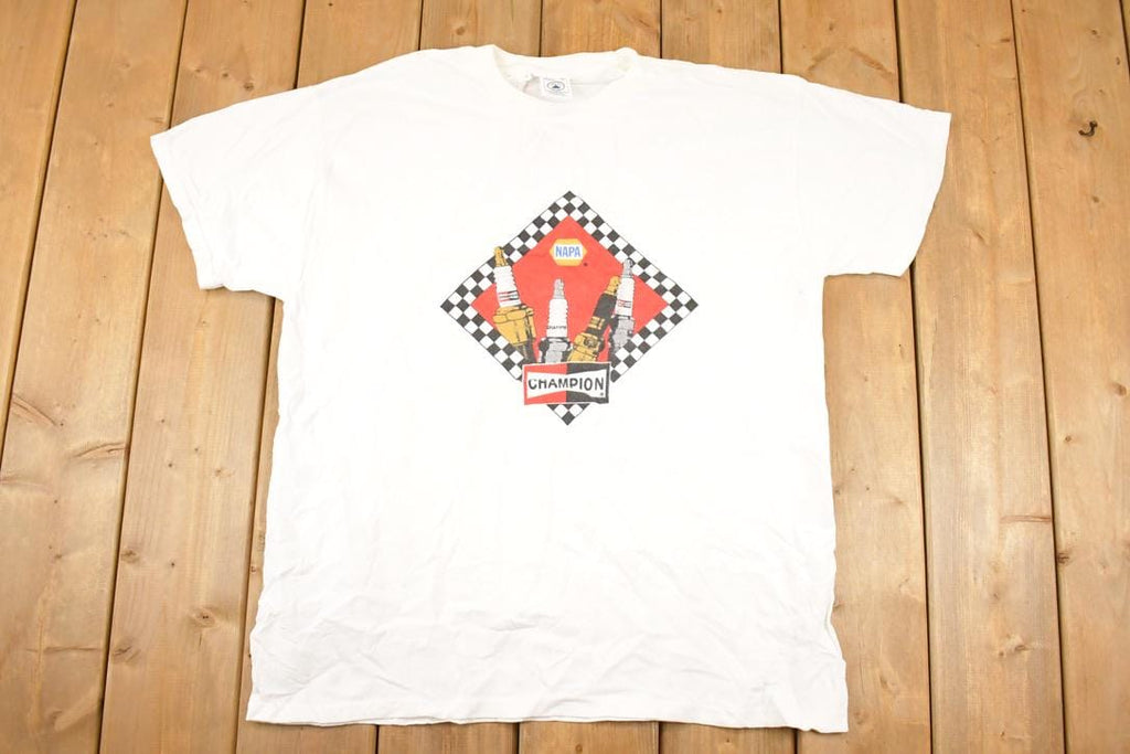 Vintage 1990s Napa Delta Champion Spark Plugs Souvenir Automotive T-Shirt Men's L