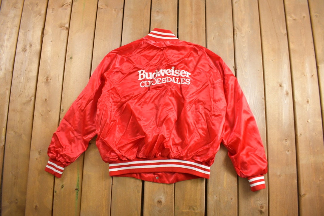 Vintage 1970s Budweiser Clydesdales Satin Jacket Jacket / Athleisure / Patch / Streetwear / Sportswear / Streetwear / Baseball Jacket