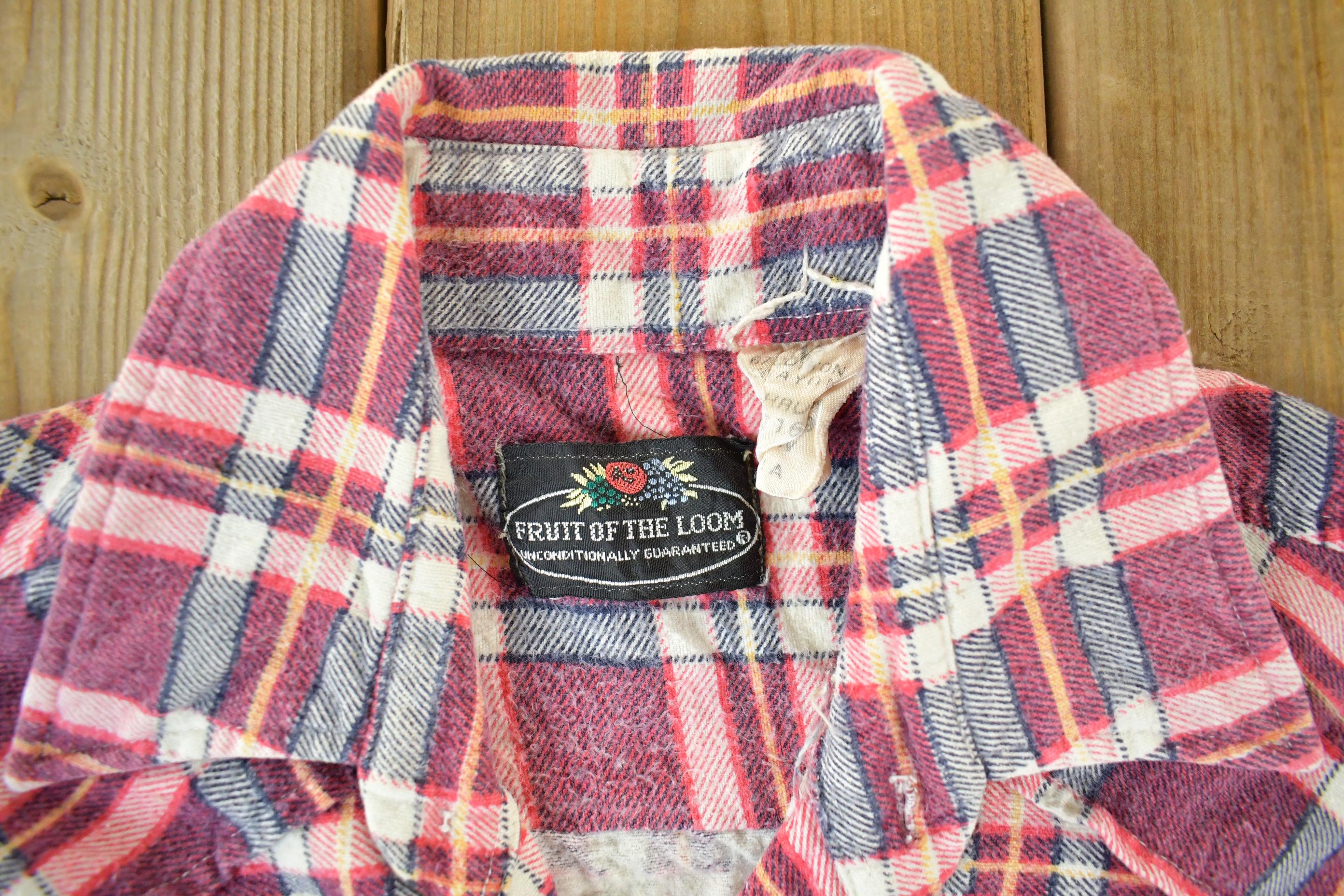 Vintage 1970s Fruit Of The Loom Flannel Button Up Shirt Men's Medium