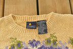 Vintage 1990s Liz Sport Hand Knit Floral Crewneck Sweater Women's M