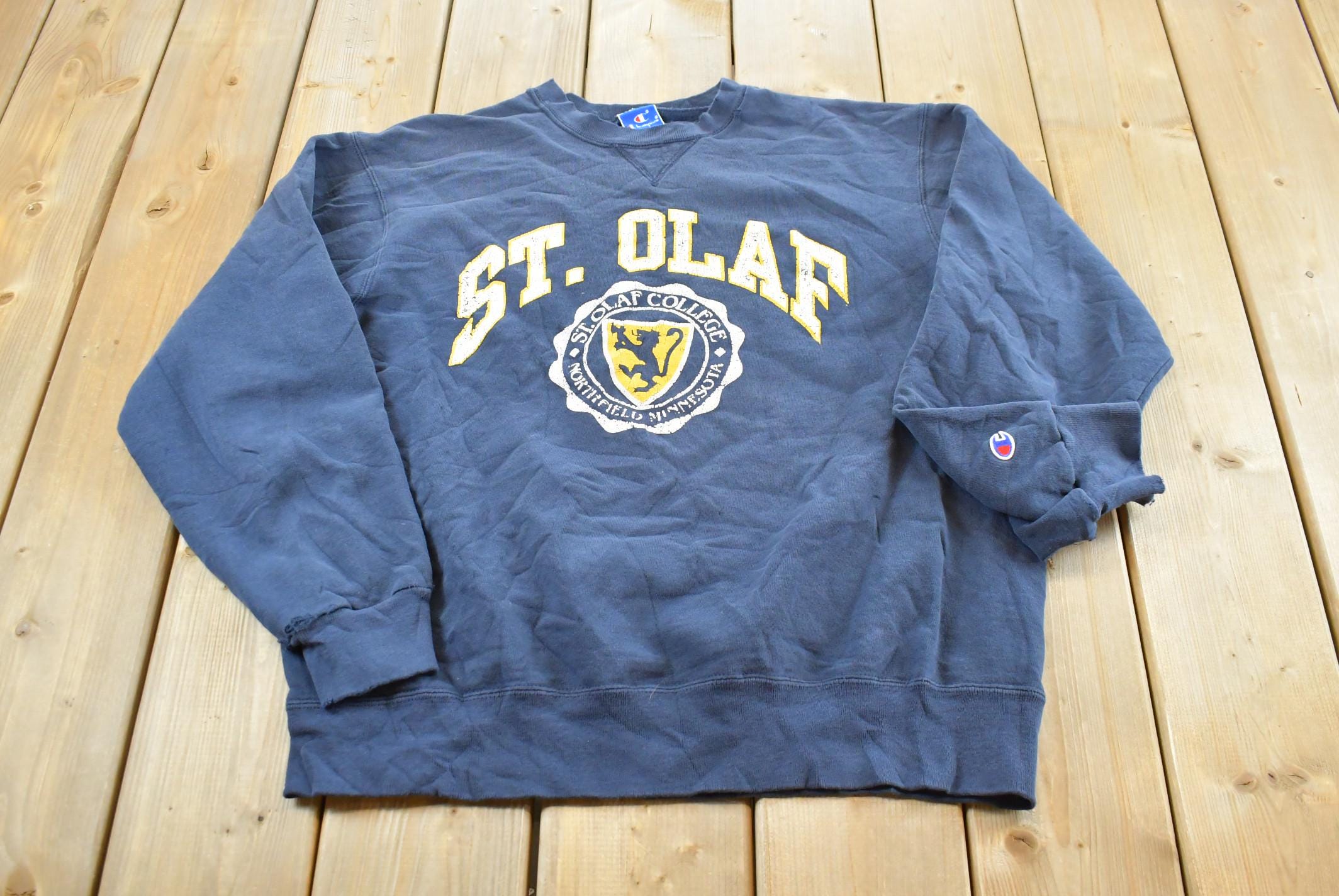 Vintage 1990's Champion St Olaf Collegiate Crewneck Sweatshirt Mens XL / 90s College Sweater / Spell Out / Embroidered / NCAA / Made in USA
