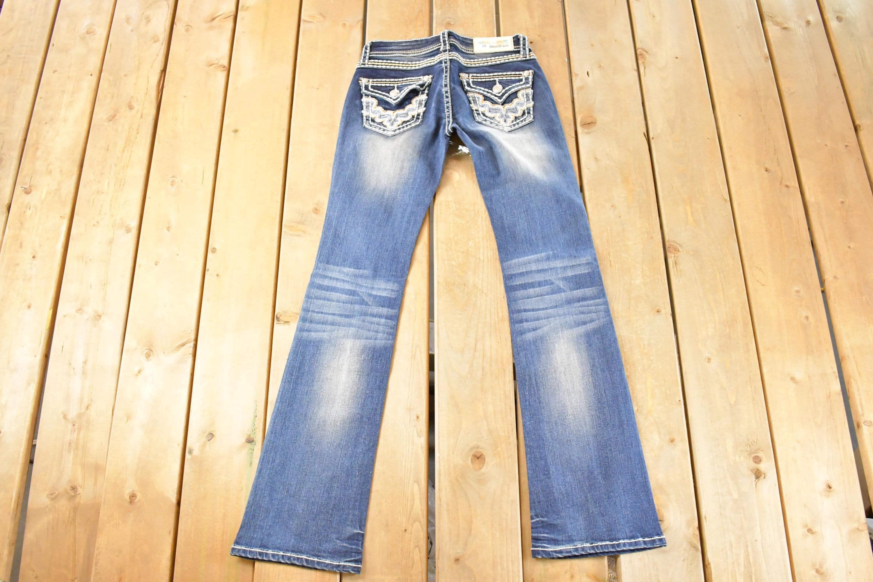 Vintage Deadstock Y2K Grace In LA Bedazzled Bootcut Low Rise Jeans Women's Size 26 x 32