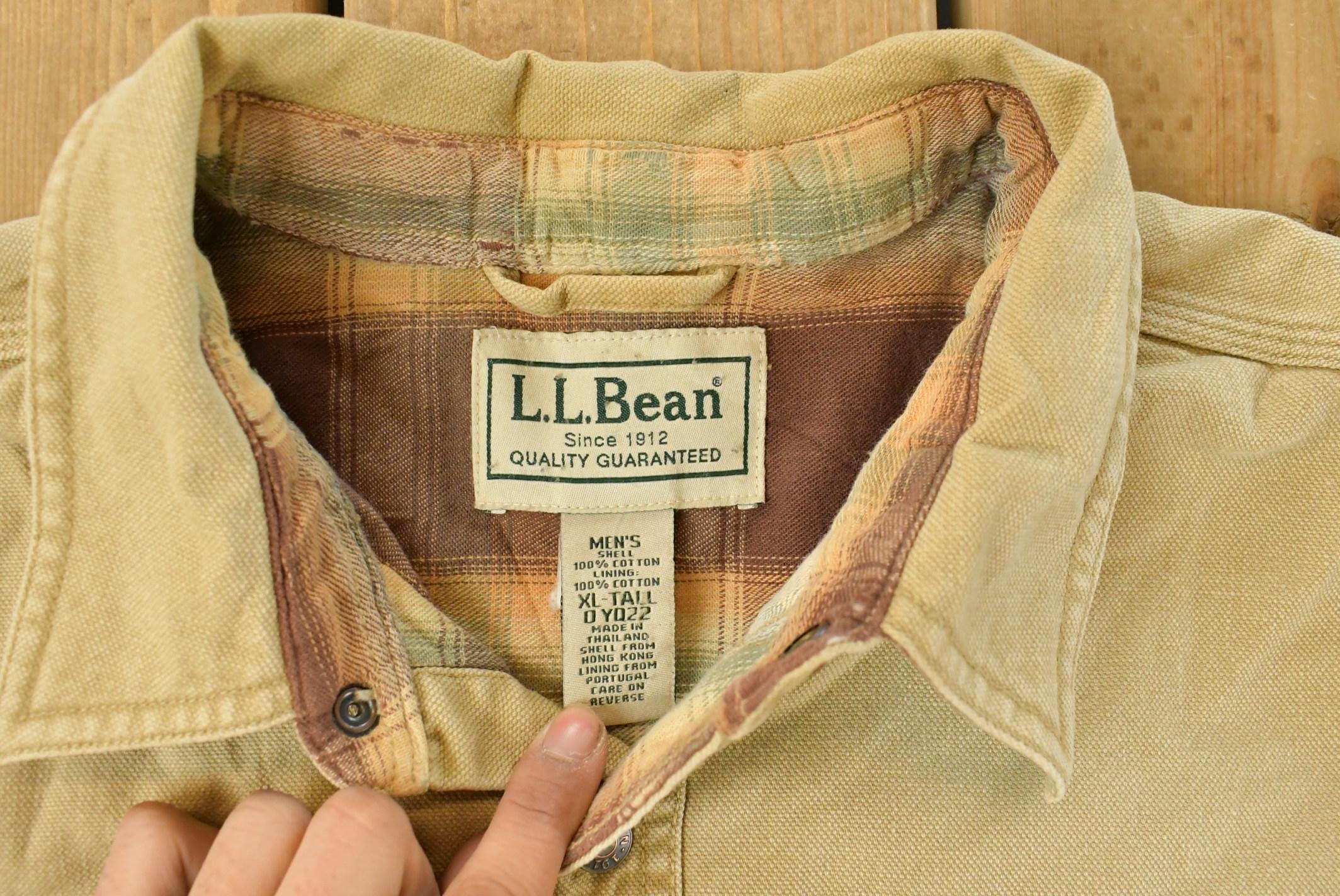 Vintage 1990s L.L. Bean Plaid Lined Button Up Shirt Men's XL Tall / Vintage Hiking Shirt / 90s Work Shirt / Outdoors