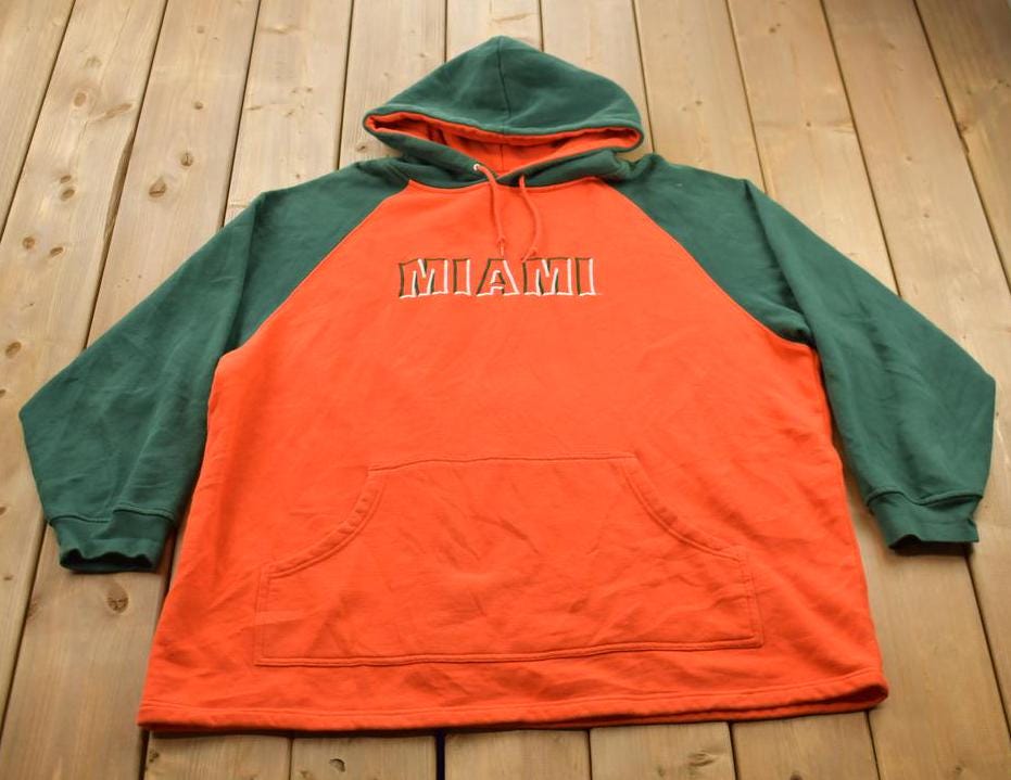 Vintage 1990s University of Miami Collegiate Hoodie  Made In USA Sweatshirt  Embroidered  NCAA Sweatshirt  Sportswear  Athleisure