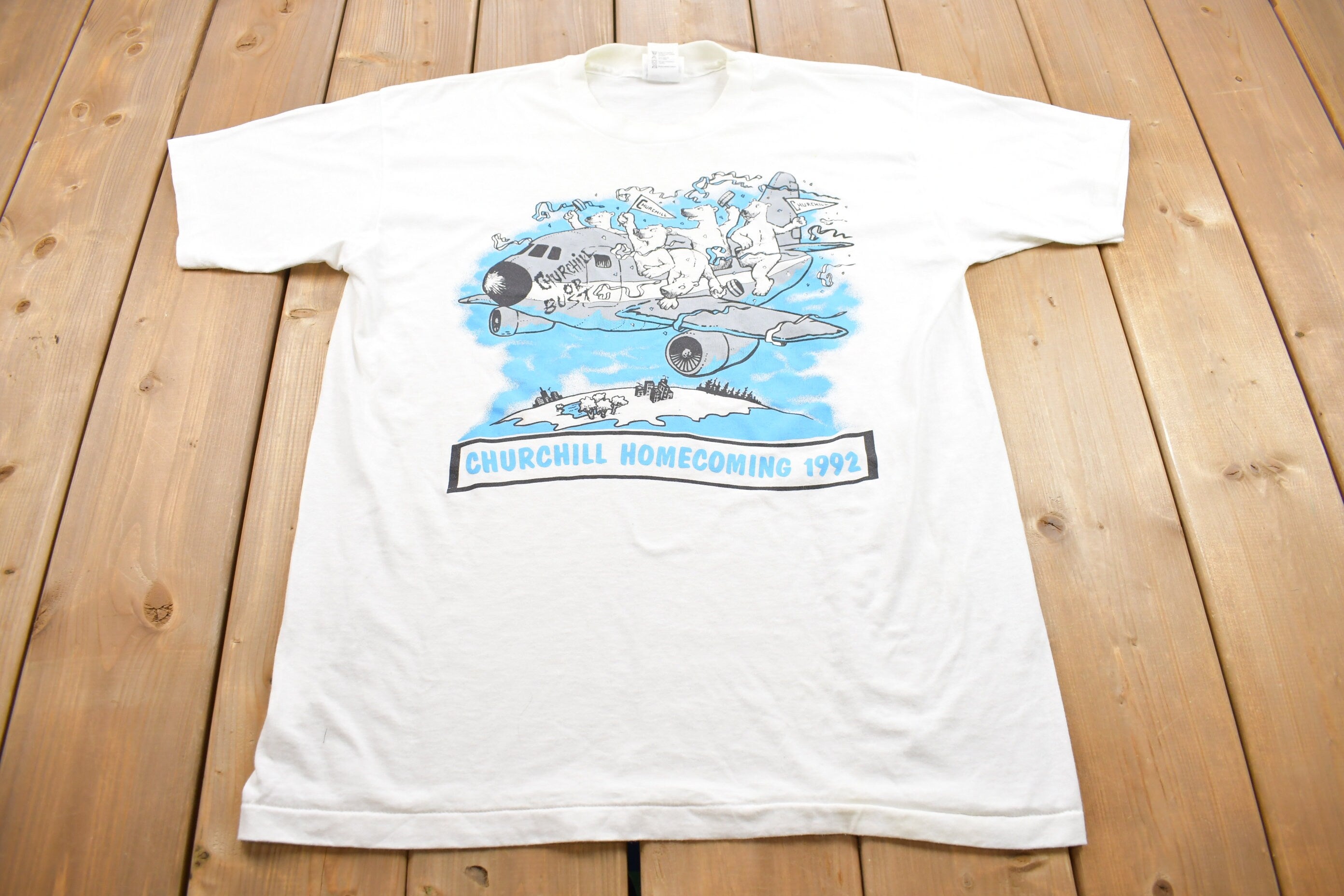 Vintage 1992 Churchill Homecoming Hanes Graphic T Shirt Single Stitch