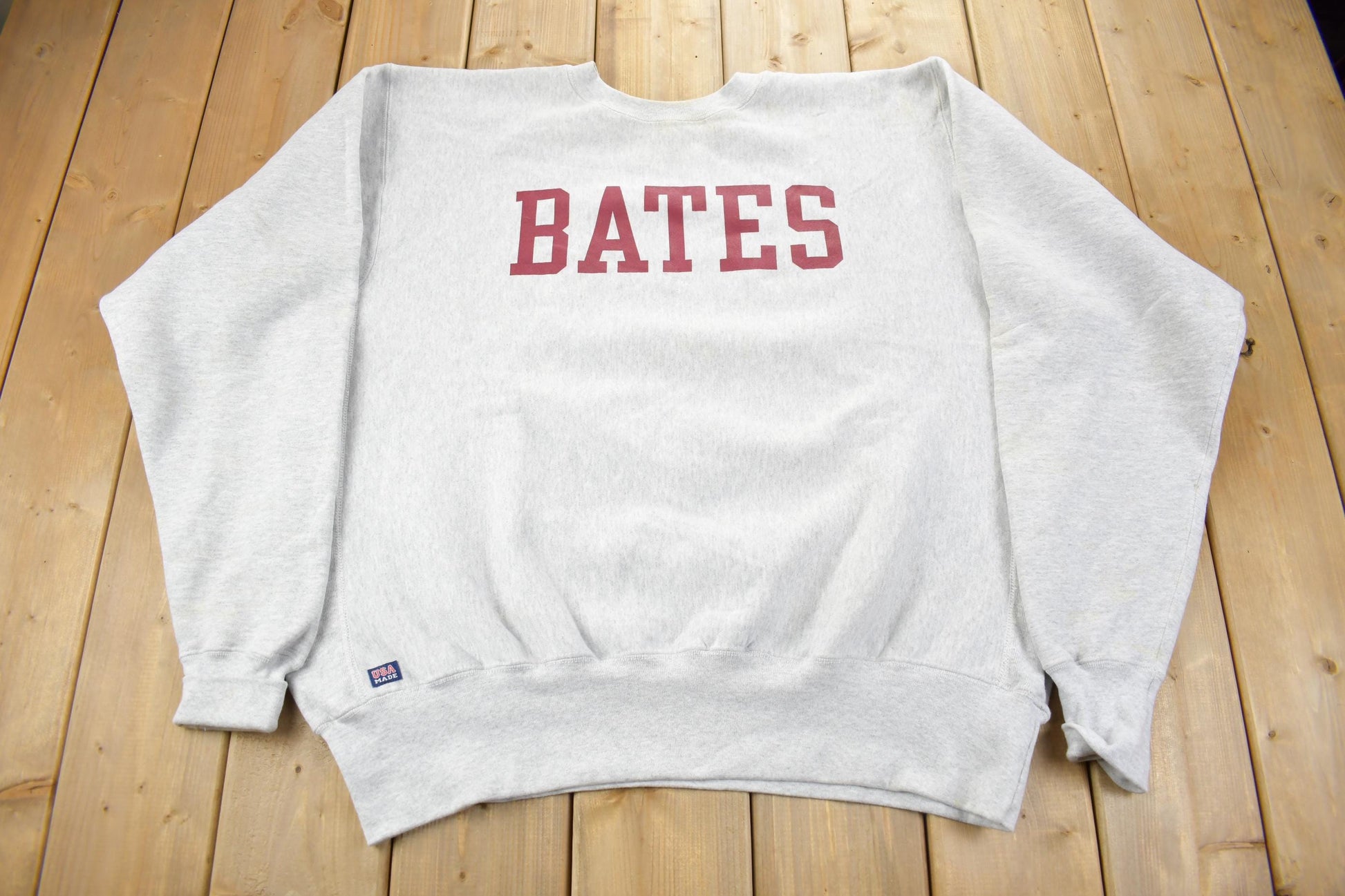 Vintage 1990s BATES Spell Out Crewneck Sweatshirt Made In USA Size XXL