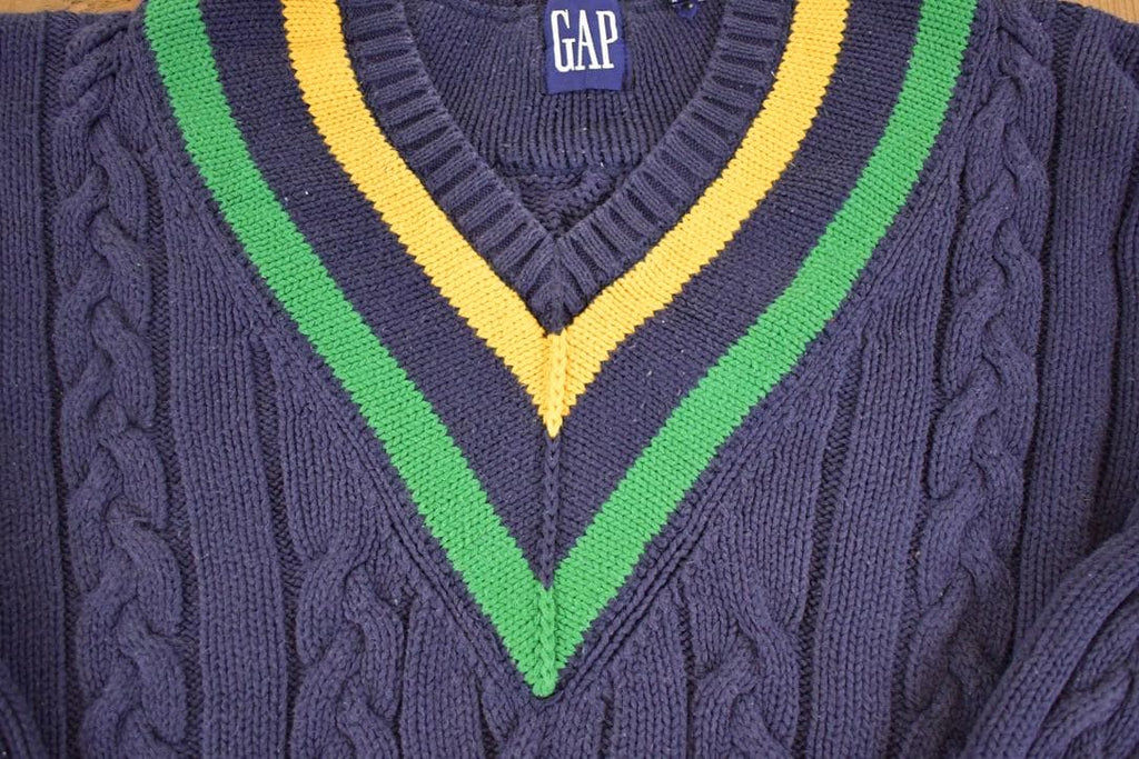 Vintage 1990s Gap Cable Knit Deep V Neck Sweater Men's S /